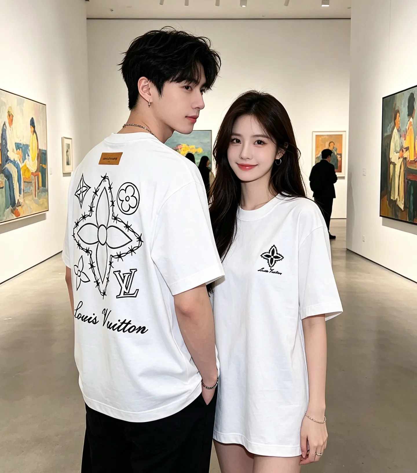Louis Vuitton/Louis Vuitton four-leaf clover old flower embroidery round neck short sleeves